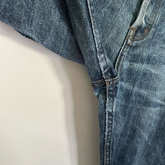 The Unbranded Brand Men’s Distressed Selvedge Buttonfly Tappered Leg Dark Wash J - Picture 12 of 16